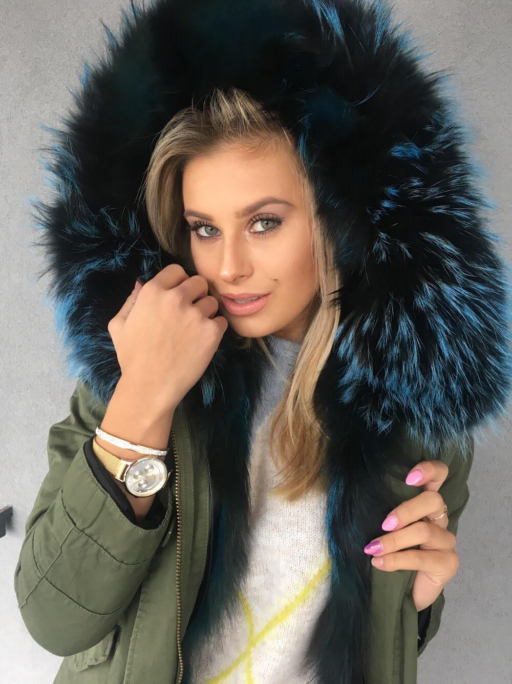 kurtka parka futerko sweter romby jeans